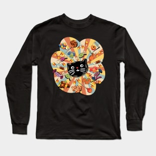 Retro Vintage Halloween Treats! All The Candies, Black Cat Cookie Long Sleeve T-Shirt